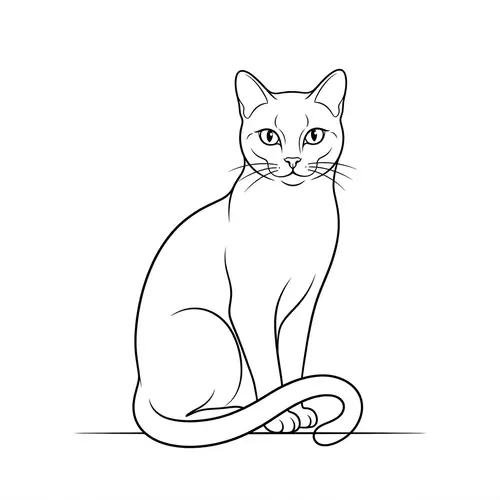 Minimalist Linear Style Black and White Cat Image