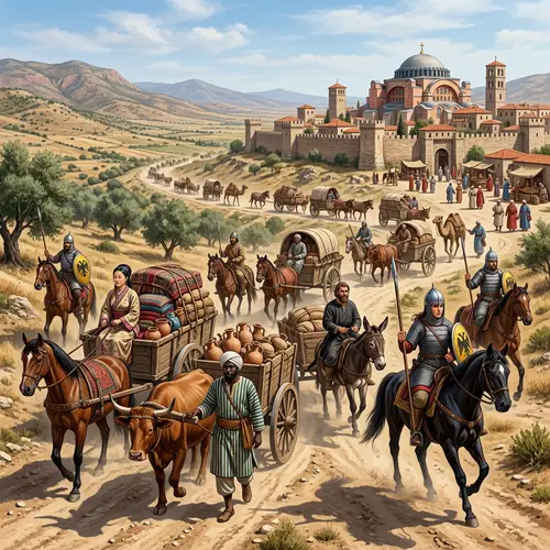 Byzantine Era Trade Caravan Transporting Goods
