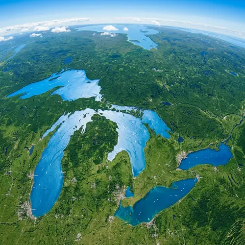 Great Lakes Aerial Photo: Crystal Clear Waters & Vast Green Landmasses