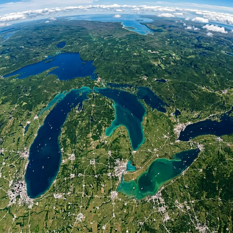 Aerial View of Great Lakes: Stunning Blue & Green Hues Aerial View of Great Lakes: Stunning Blue & Green Hues