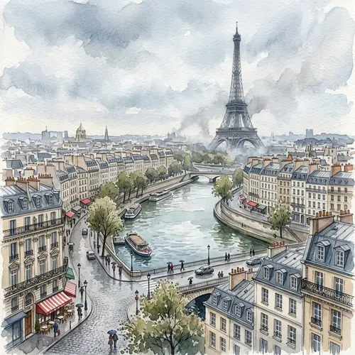 Paris en Acuarela: A Romantic Cityscape