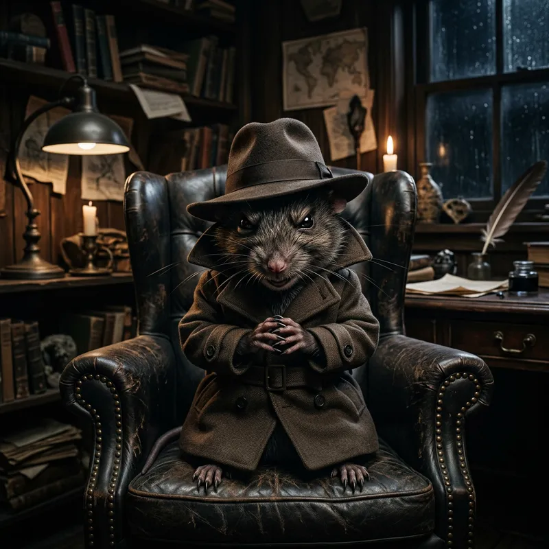 Evil Conniving Mouse in Trench Coat and Hat Evil Conniving Mouse in Trench Coat and Hat