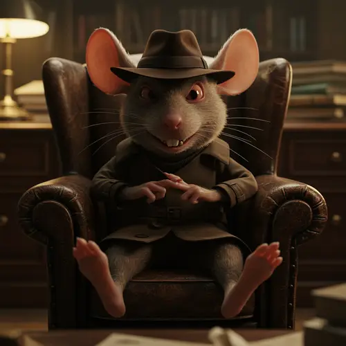 Evil Conniving Mouse in Trench Coat and Hat