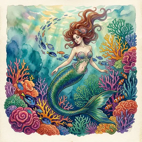 Surreal Underwater Mermaid Scene | Colorful Coral Reefs