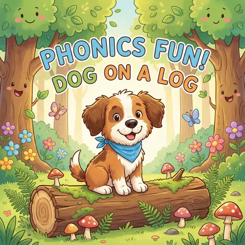 Cute Cartoon Dog on Log - Phonics Fun