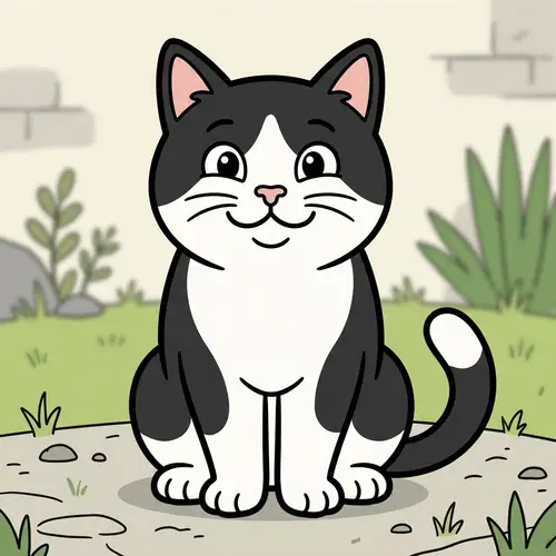 Charming Black and White Cat Character Portrait