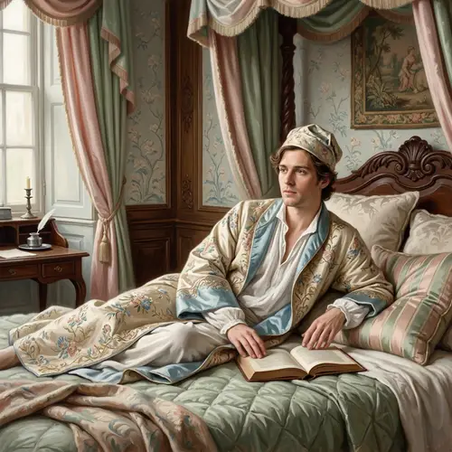 Stunning 18th-Century Inspired Portrait of Young Man in Ornate Nightgown