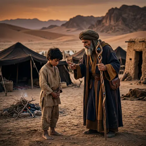 Middle-Eastern Wizard Chastising Young Boy in Pre-Islamic Arabia