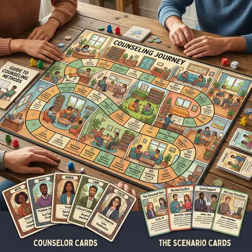 Vibrant Counseling Board Game with Diverse Scenarios and Counselors