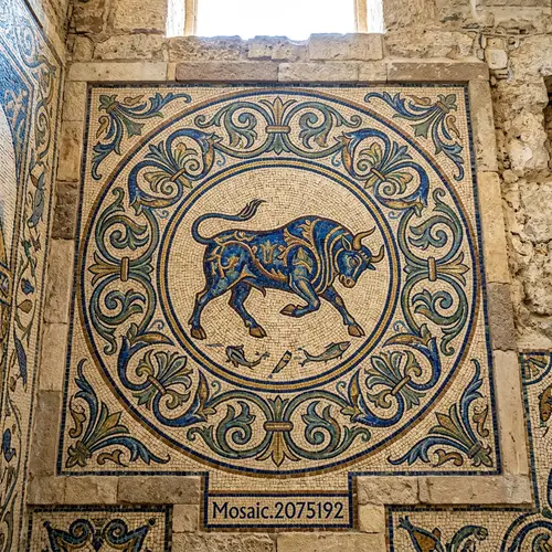 Stunning Bull Mosaic Art with Ornamental Elements