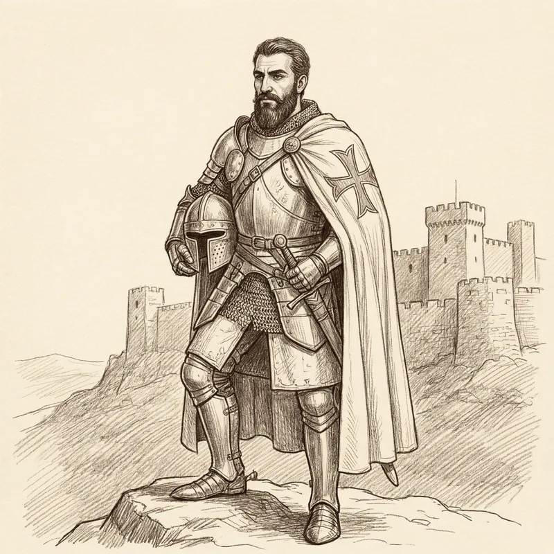 Middle-Eastern Knight with Biblical Symbol Cape - Detailed Pencil Drawing