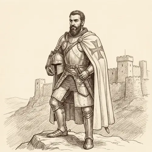 Medieval Knight with Biblical Symbol Cape - Pencil Drawing Art
