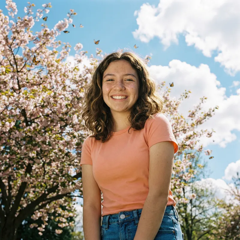 Portrait of a 15-Year-Old Girl with Beautiful Wave Hair