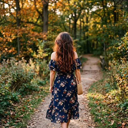 Stunning Back View of a Woman in a Flowy Dress