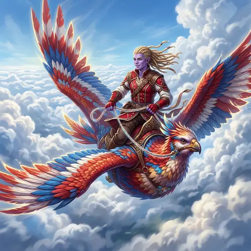 Purple Alien Riding Bird-Like Creature in Flight | Amazing Artwork