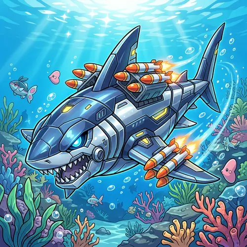 Robot Shark with Missiles: Pokemon Style Design