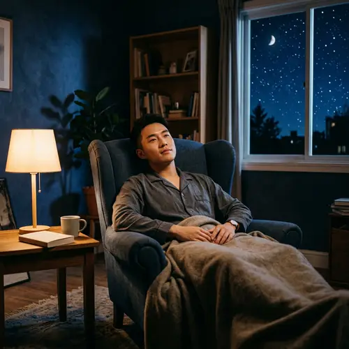 Asian Man Sleeping at Night | Peaceful Nap in Dimly Lit Room