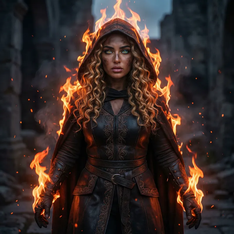 Epic Portrait of a Fire Goddess Assassin