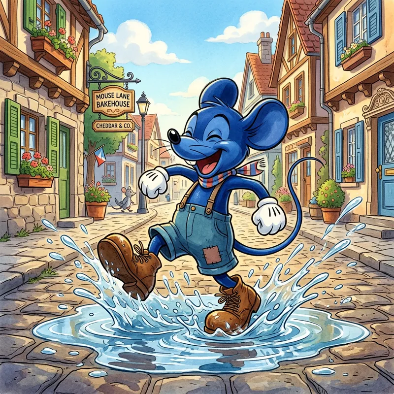 Mickey Blau Splash: Joyful Cartoon Mouse in Action Mickey Blau Splash: Joyful Cartoon Mouse in Action