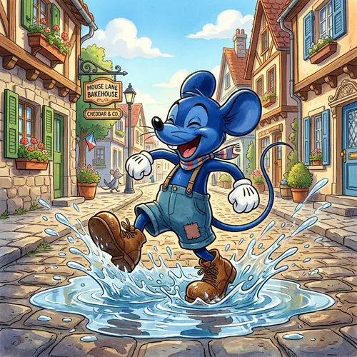Mickey Blau Splash: Joyful Cartoon Mouse in Action
