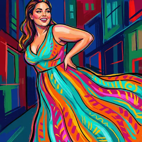 Vibrant Fashion Art: Curvaceous Model in Colorful Style