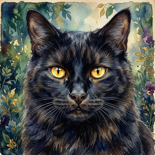 Majestic Black Cat Watercolor Painting | Enigmatic Aura