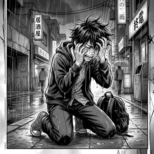 Emotional Manga Boy Crying Illustration