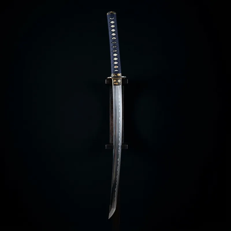 Elegant Japanese Katana Sword on Black Background Elegant Japanese Katana Sword on Black Background