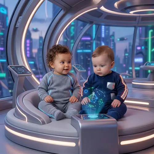 Realistic Baby Boy & Girl Faces in Futuristic Environment