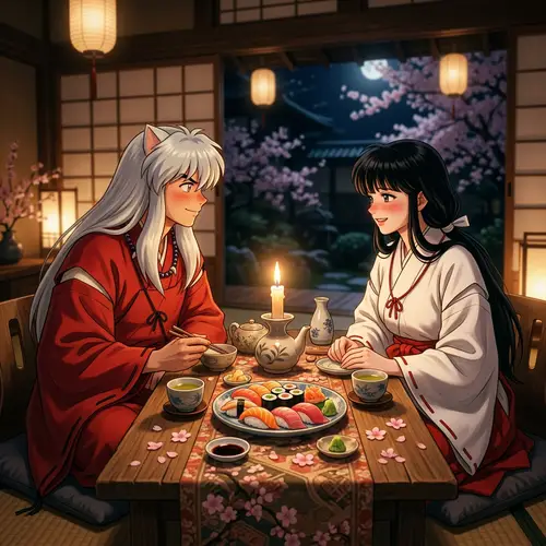 Romantic Dinner with Kikyo and Inuyasha | Enchanting Japanese Scene