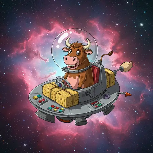 Funny Cartoon OX in Space - Moon Adventure