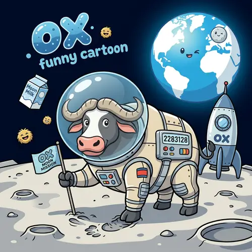 Funny Cartoon OX in Space - Moon Adventure