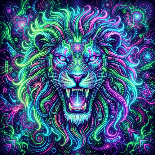 Psychedelic Biomechanical Lion Head Art