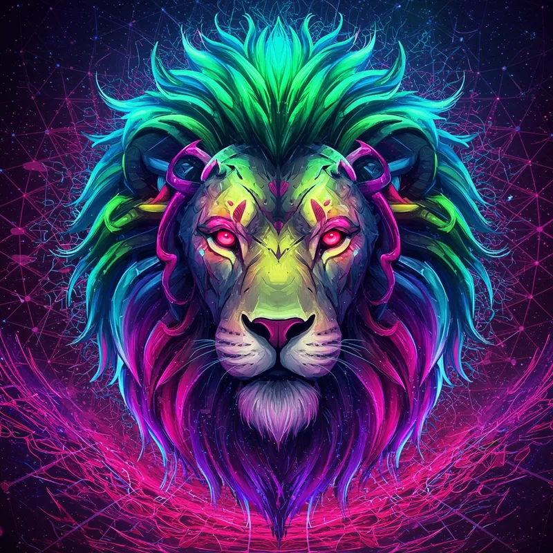 Psychedelic Biomechanical Lion Head Art