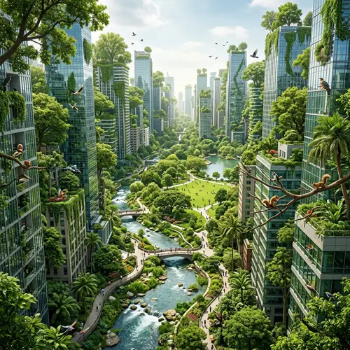 Green Forest Infused Cityscape | Urban Nature Marvel