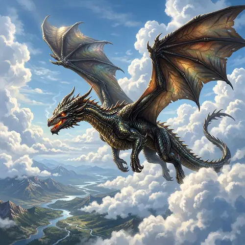 Elegant Dragon Soaring Through Skies | Majestic Wings & Fiery Eyes