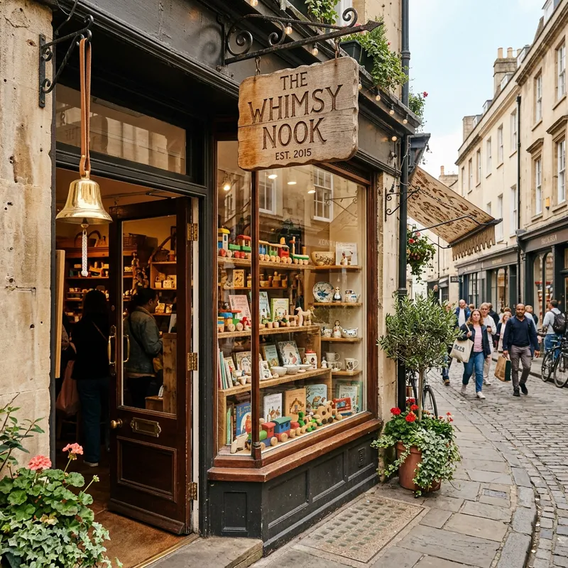 Charming Shopfront with Wooden Toys, Books & Ceramics