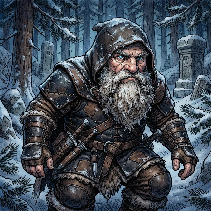 Detailed Stern Dwarf Rogue Illustration | Arctic Features