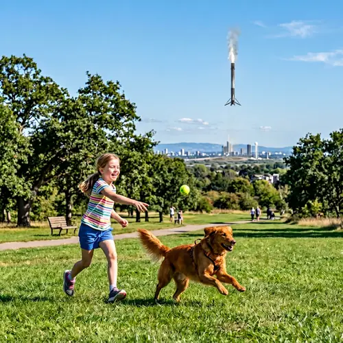 Girl Playing Fetch with Dog | Rocket in the Background