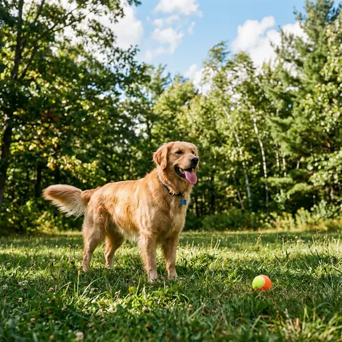 Eager Golden Retriever Anticipates Fetch in Sunny Grass Field