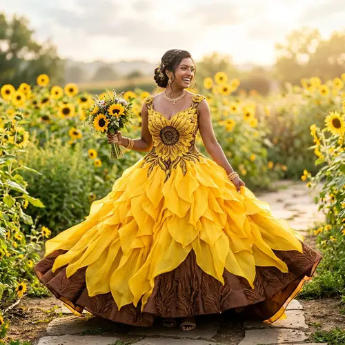 Sunflower Inspired Long Gown for Radiant Elegance