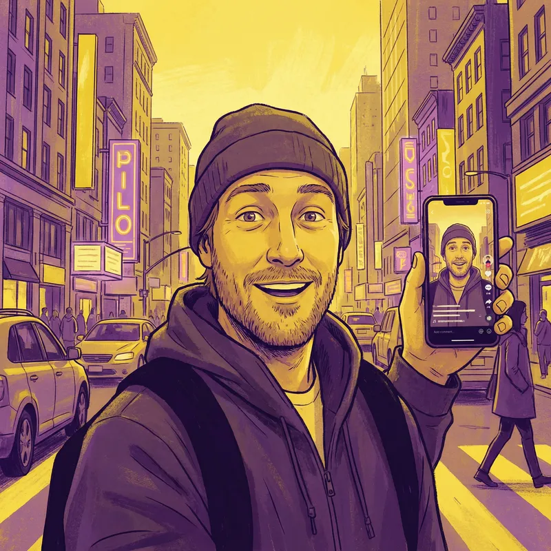 Unique Image of Animated Man Filming Social Networks Video