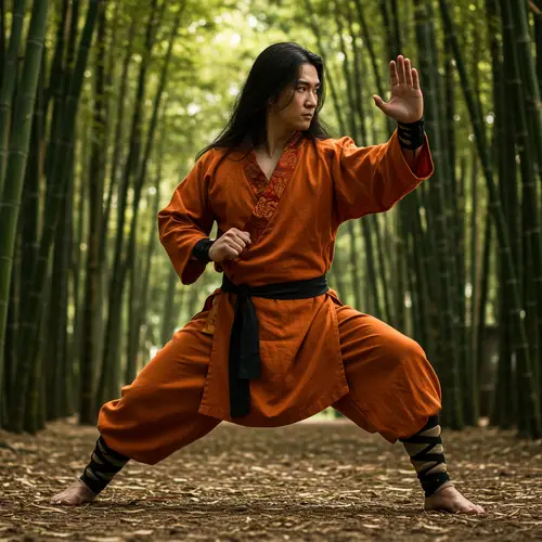 Kung Fu Male Hero in Orange Uniform