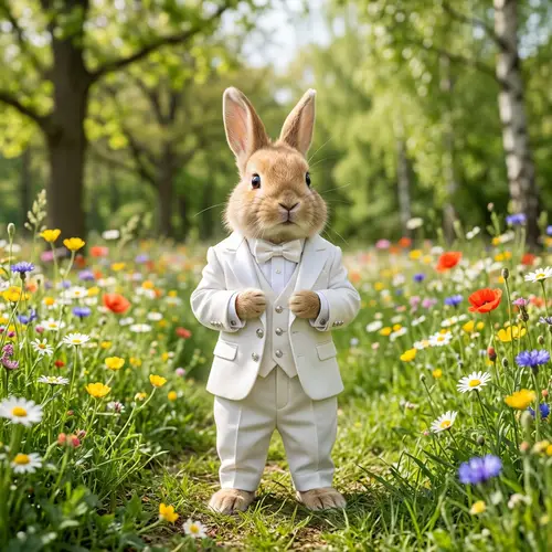 Adorable Rabbit in Elegant White Suit | Fashion-Forward Bunny