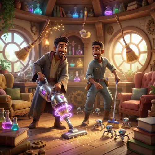 Magical House Cleaning by Brown-Skinned Wizards