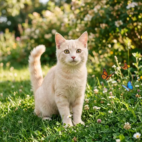 Charming Domestic Cat with Vanilla Fur and Bright Eyes