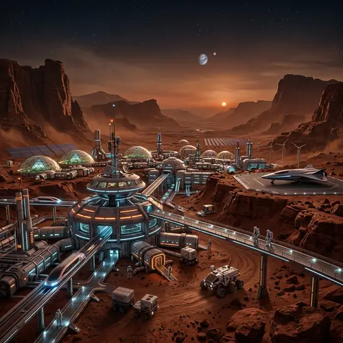 Futuristic Martian Landscape with High-Tech Features