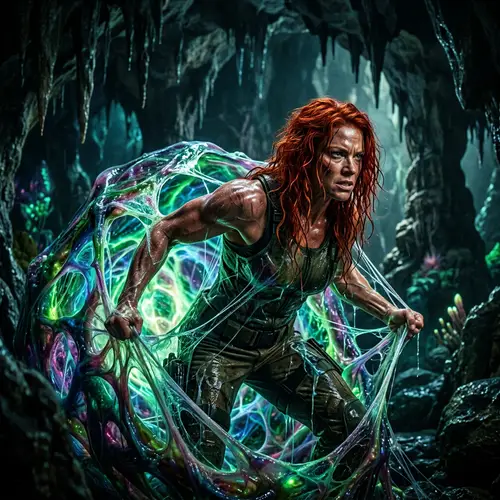 Mysterious Sci-Fi Transformation: Fiery Red-Haired Action Star Emerges