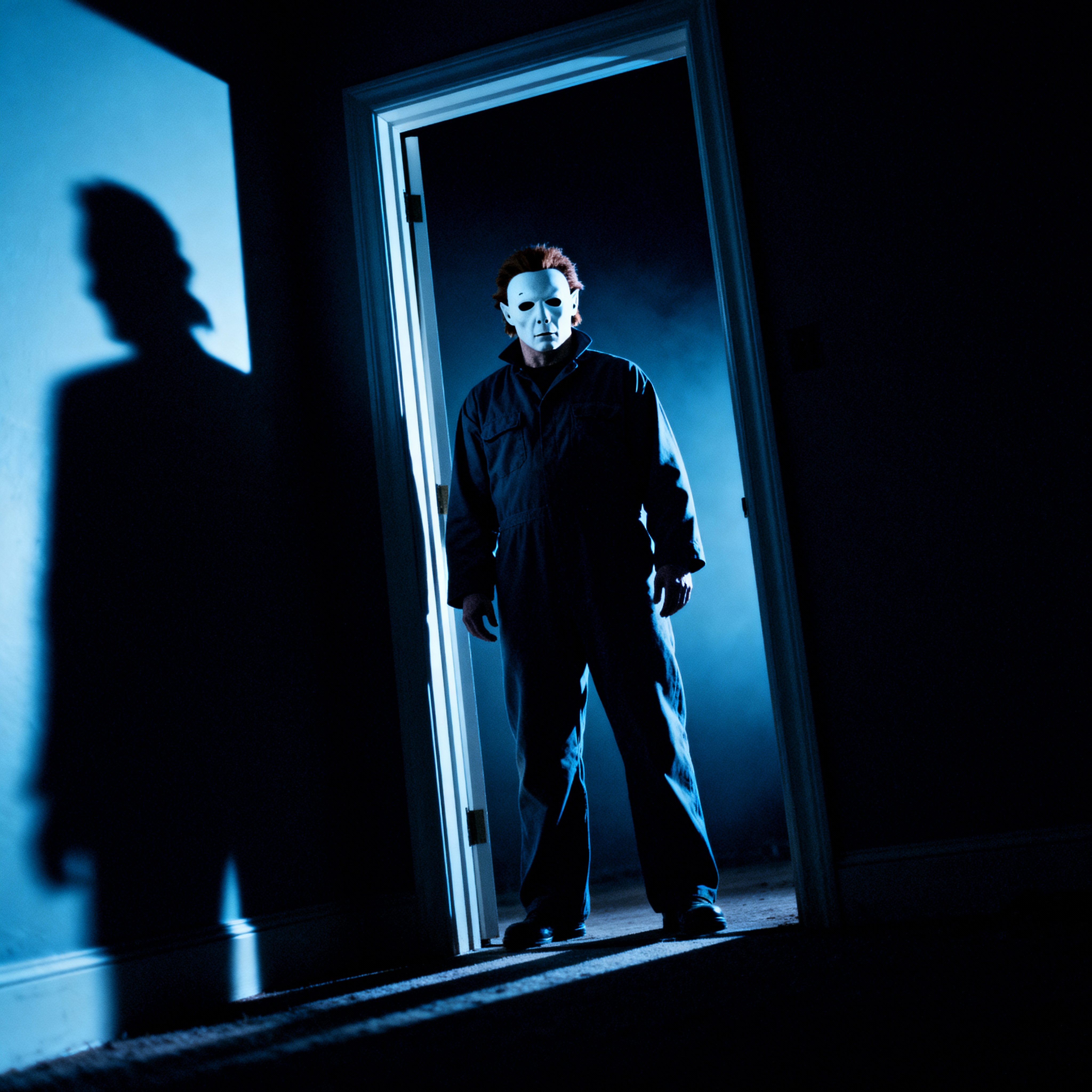 Michael Myers in Doorway - Chilling Horror Scene | AI Art Generator |  Easy-Peasy.AI, image size:4096x4096