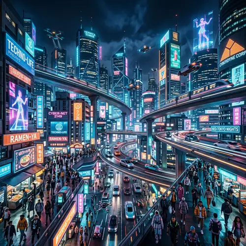 Futuristic City Night: Cyberpunk Aesthetic with Neon Lights